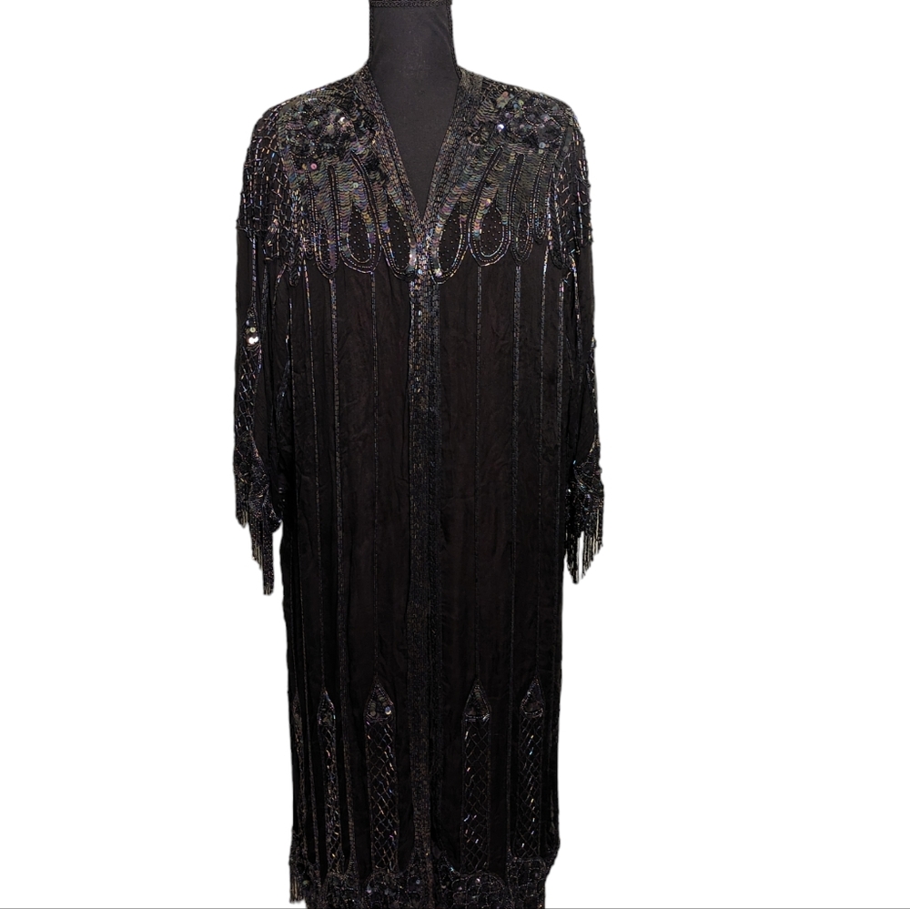 Stunning Vintage 100% Silk & Sequin Shawl Jacket